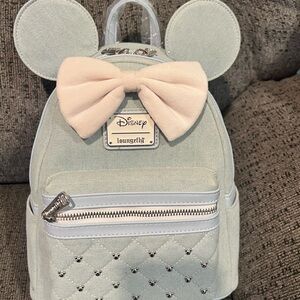 Loungefly Disney Kids Backpack with Bow - Light jean and Cream
